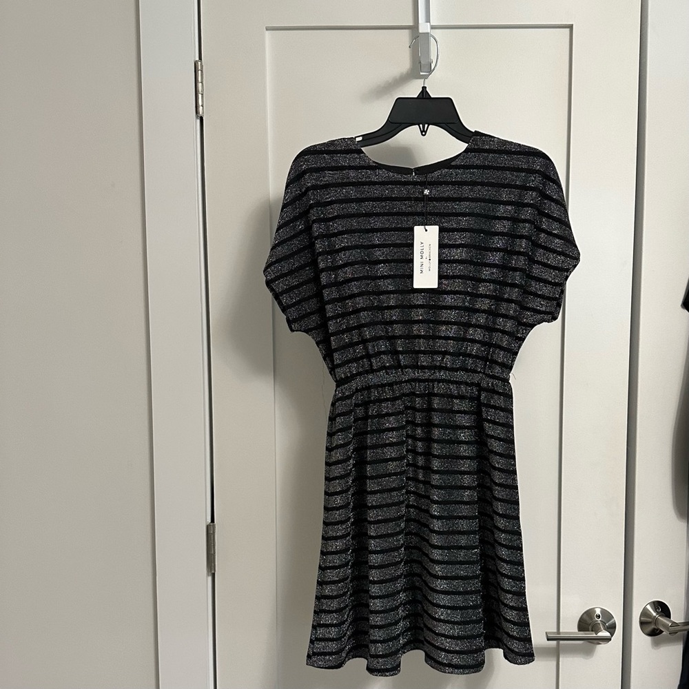 Girl's Metallic Striped Skater Dress